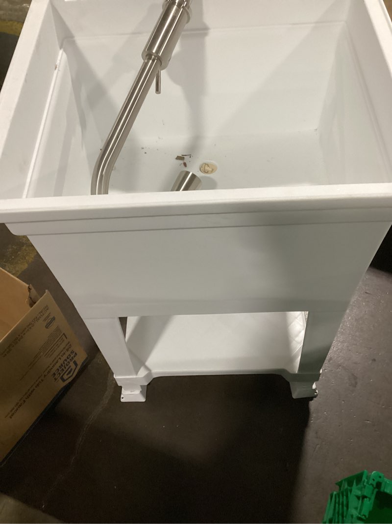 Condition photo showing As Is for USA-Made Plastic Freestanding 30 in x 24-Inch UtilityTub Heavy Duty Compact Utility Sink Ideal for Workshop, Laundry Room, Garage, Greenhouse, Pet Wash Station (White)