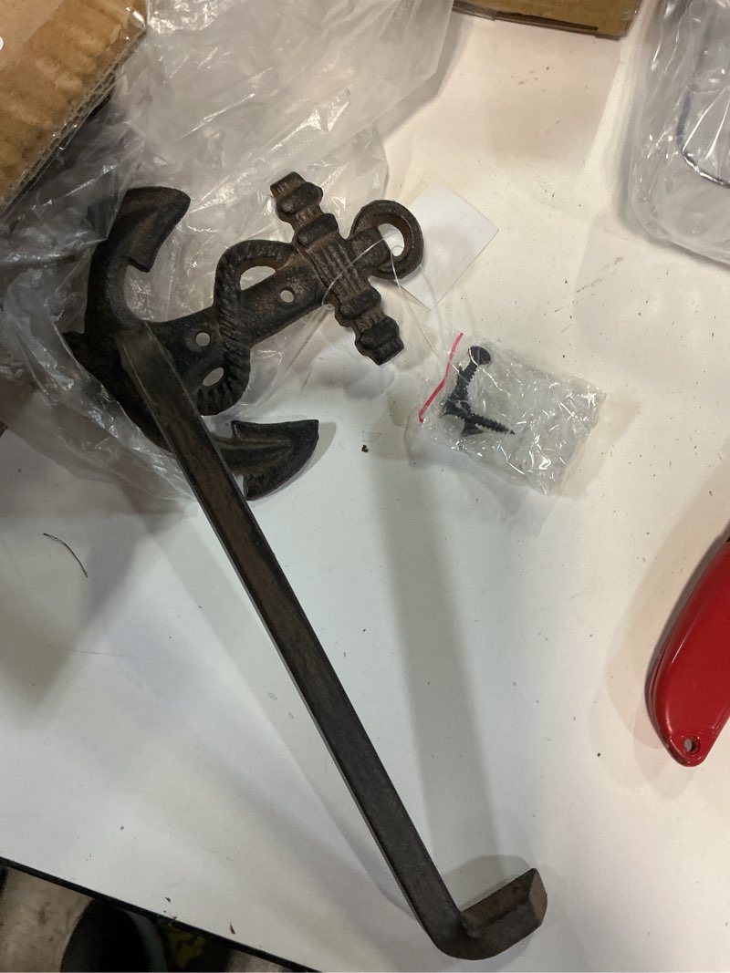 Condition photo showing New/Like New for comfy hour 9" cast iron anchor toilet paper holder, decorative nautical bathroom decor, vintage coastal wall mount paper roll hanger, heavy duty maritime decor for beach house, brown, 1 pack