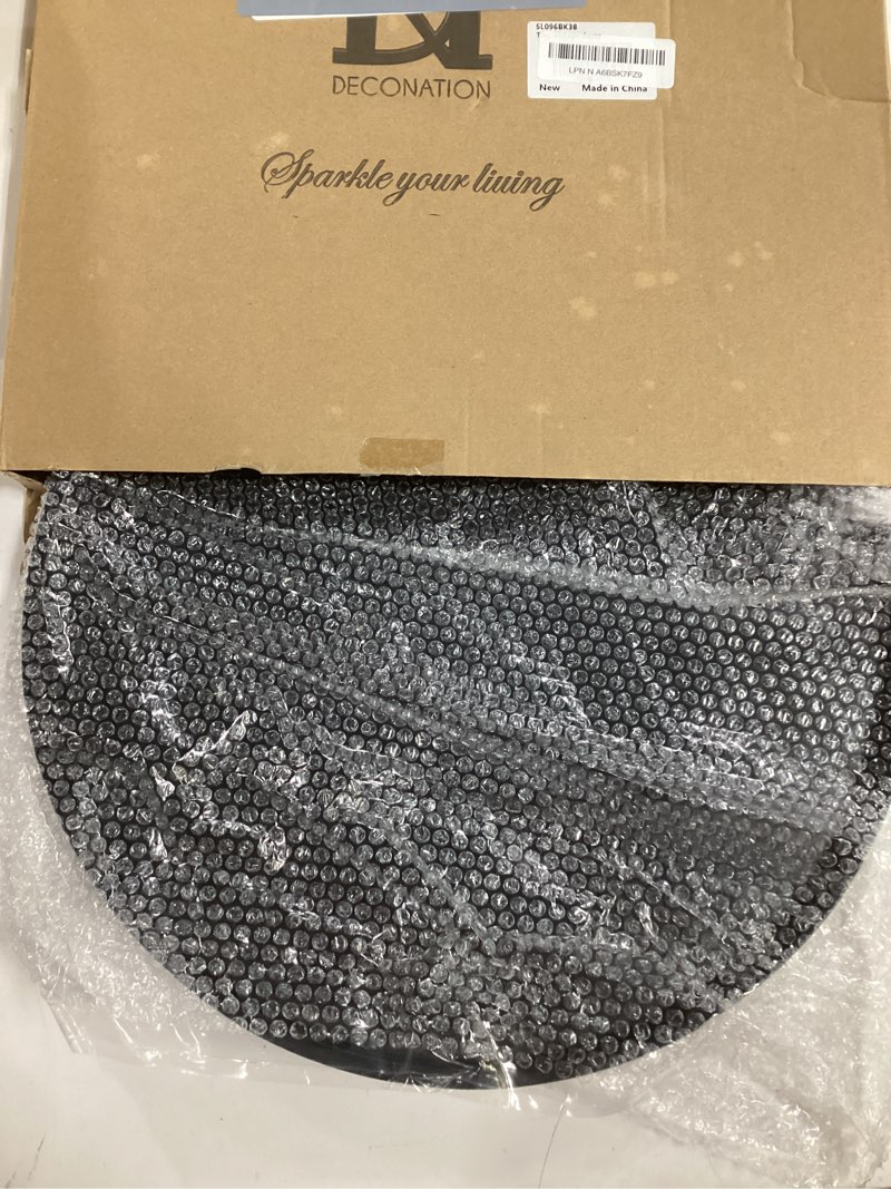 Condition photo showing New/Like New for DN DECONATION Black Decorative Round Tray, 14-Inch Jewelry Tray for Perfume, Coffee Table, Vanity, Ottoman Trays for Bathroom Couch, Elegant Modern Home Decor Dining Table Centerpiece Housewarming 14" Black