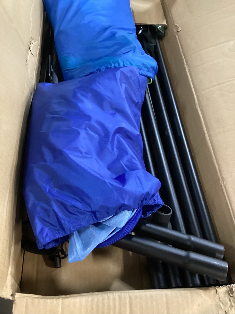 Condition photo showing As Is for Swing Stand Frame with Sensory Pod Swings and Chair, Sensory Swing Set, X-Shaped Swing Frame, Heavy-Duty Metal Hammock Chair Stand for for Adults Indoor and Outdoor 330LBS(Blue) Black