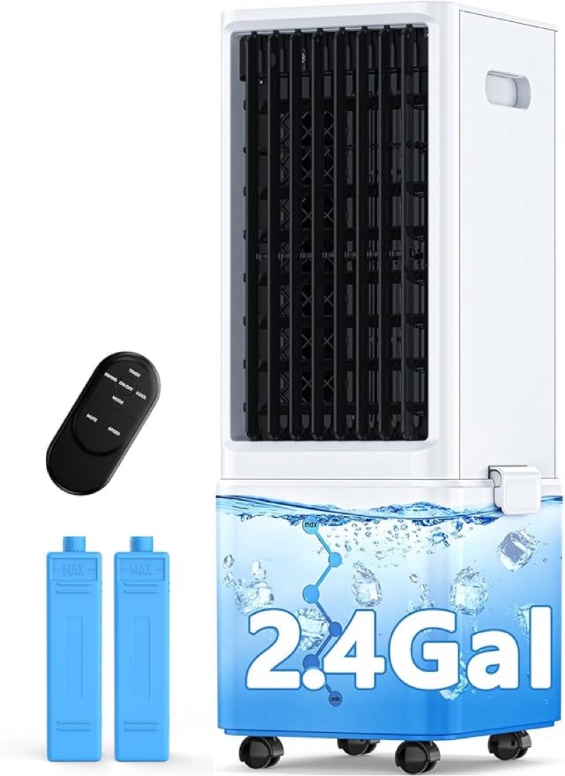 windowless air conditioner w/4 modes & 3 speeds, waler-gal            tank for timerremote, evaporative air cooler for room bedroom office, off white