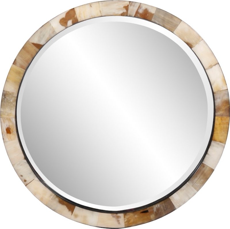 Howard Elliott Mirrors Godfrey Round White Tiled Horn Mirror 64’ 