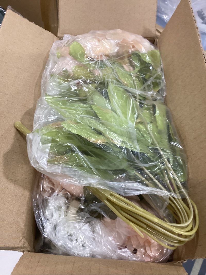 Condition photo showing As Is for mkono peonies artificial flowers, 2 packs 13 stems faux peony flowers real touch fake silk bouquet for arrangements dining table centerpieces for kitchen bridal wedding party (2, light pink) 2 light pink