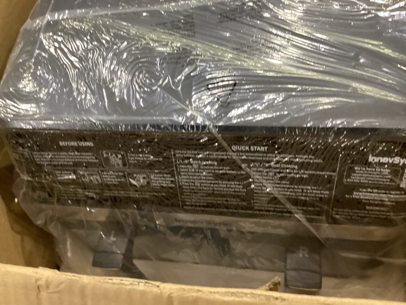 Condition photo showing Good Condition for 12qt large dual air fryer, 10-in-1 double zone airfryer with 2×6qt baskets, 60° easy-panel with full touchscreen, synccook function, viewing window, nonstick & dishwasher safe, brownish black
