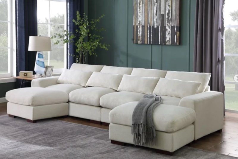 (incomplete only 2 pcs ) Reversible Modular Sectional Fabric Sofa With Two Ottoman-Beige