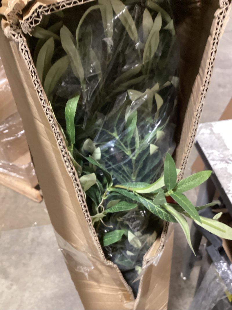 Condition photo showing As Is for Faux Olive Tree 8ft (96") - 8ft Tall Fake Olive Silk Tree for Modern Home Office Decor - Artificial Olive Tree Indoor with Natural Wood Trunk and Lifelike Fruits