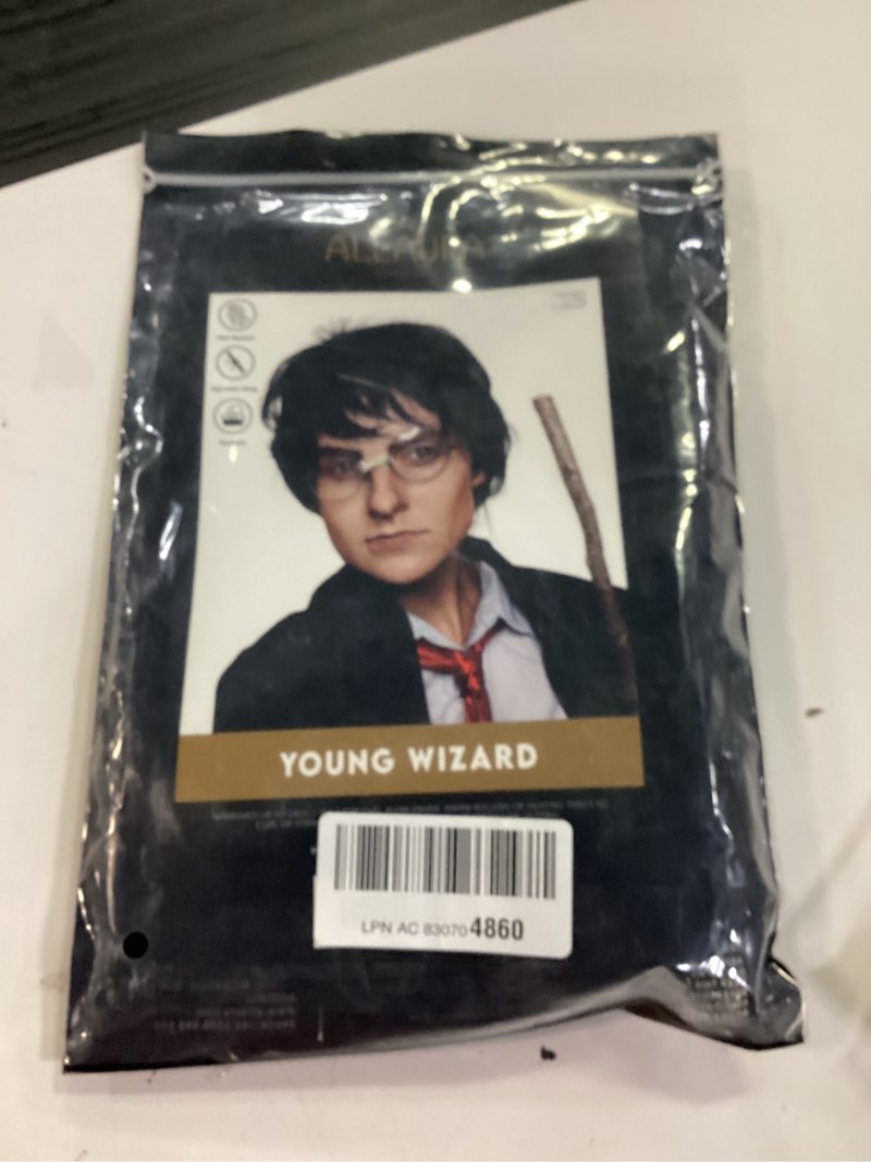 Condition photo showing Good Condition for ALLAURA Compatible with Harry Potter Wig – Short Black Boy Wizard Wig & Glasses Set for Kids & Adults – Magical School Costume Accessory for Halloween, Cosplay, Book Week, Fantasy Party Outfits Boy Wizard Wig + Glasses Set