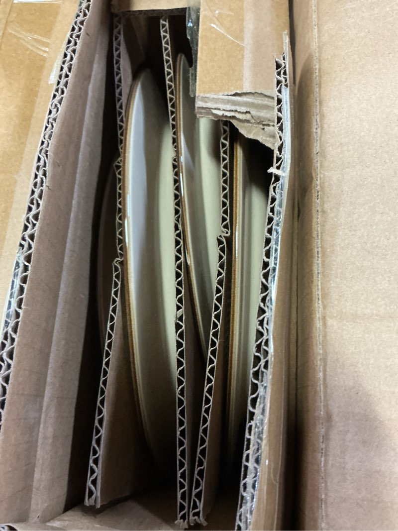Condition photo showing Good Condition for gbhome ceramic dinnerware sets,12 pcs embossed elegant stoneware plates and bowls sets, housewarming wedding gift | dishwasher & microwave safe | dishes set service for 4 pale khaki service for 4 (12 pcs)
