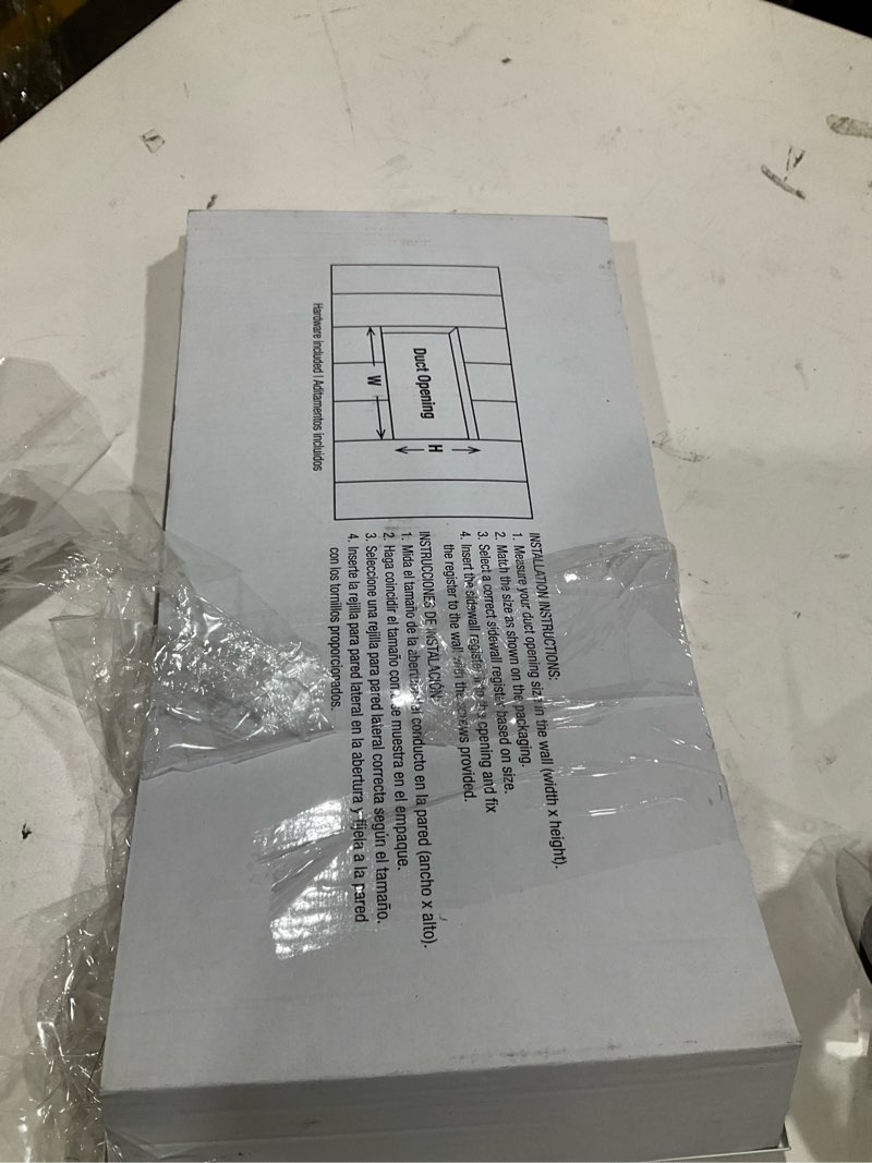 Condition photo showing As Is for reliabilt 14-in x 6-in 2-way aluminum white sidewall/ceiling register