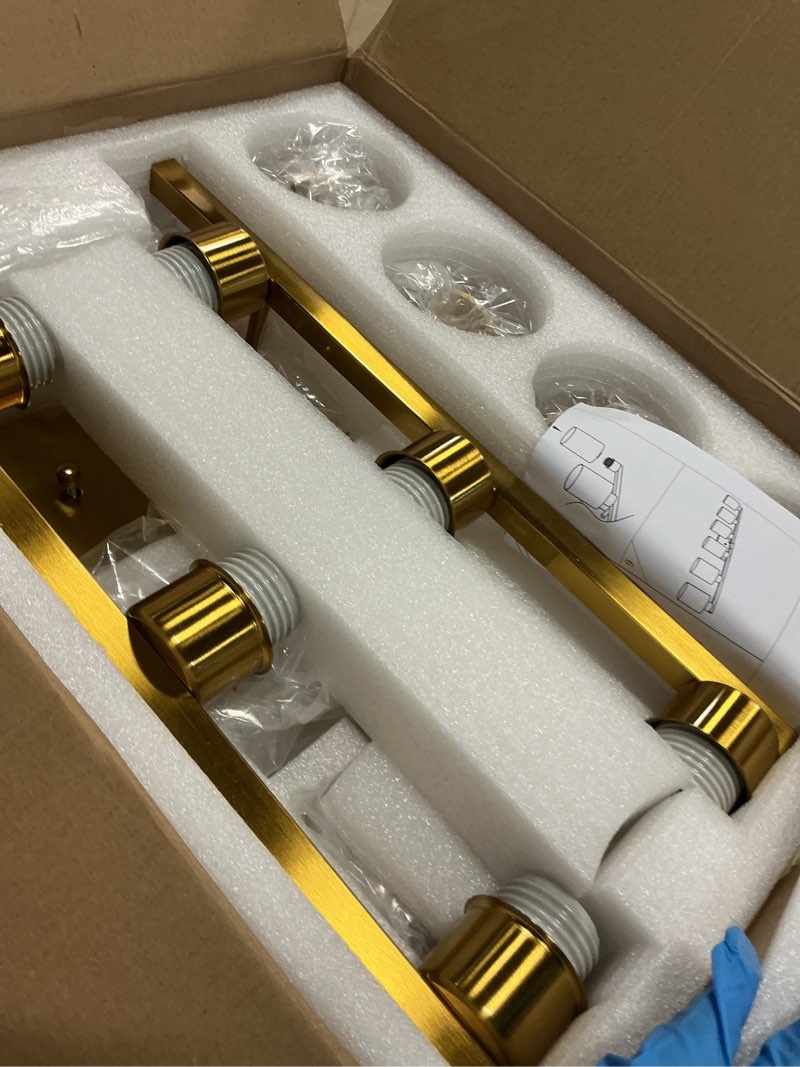 Condition photo showing Good Condition for gold 6 light bathroom vanity light brush gold bathroom light fixtures brass vanity lights for bathrrom large wall sconce with clear glass shade e26 socket 6 light gold