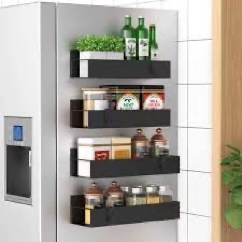 huggiegems metal 4 pack magnetic spice storage rack organizer for refrigerator and oven, black fridg