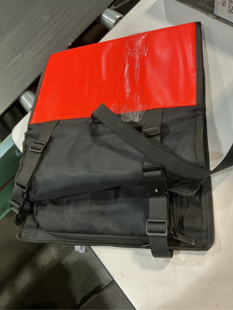 Condition photo showing As Is for roll up tool bag - zipper pockets orange black 