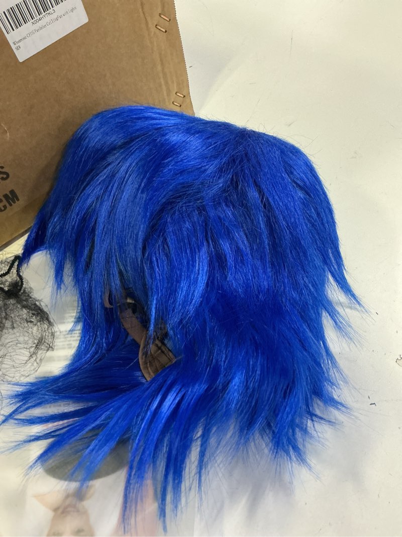 Condition photo showing Good Condition for god's hand 11.8 inch dark blue short straight anime cosplay wigs for men girls halloween party (dark blue)