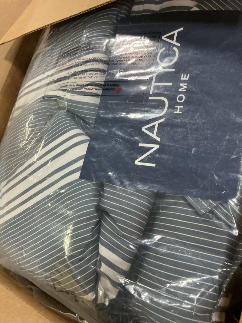 Condition photo showing New/Like New for Nautica - Twin/Twin XL Comforter Set, Reversible Cotton Bedding with Matching Sham, Medium Weight for Year Round Use, Dorm Essentials (Craver Grey) Craver Grey/White Twin/Twin XL