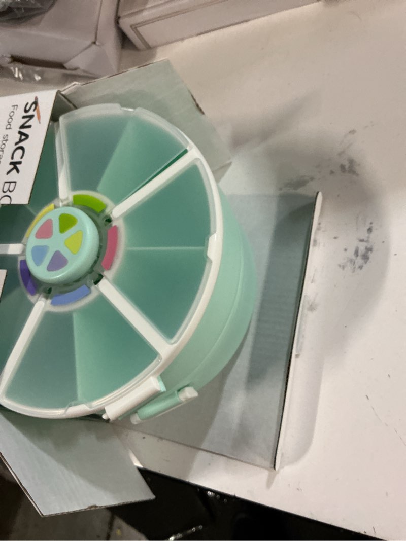 Condition photo showing Good Condition for Snack Rotator Container Reusable Snack Box with 5 Compartment Dispenser and Lid, Color Matching Opening Lid, BPA and PVC Free, for Home, School, Travel (2 Pack- Green)