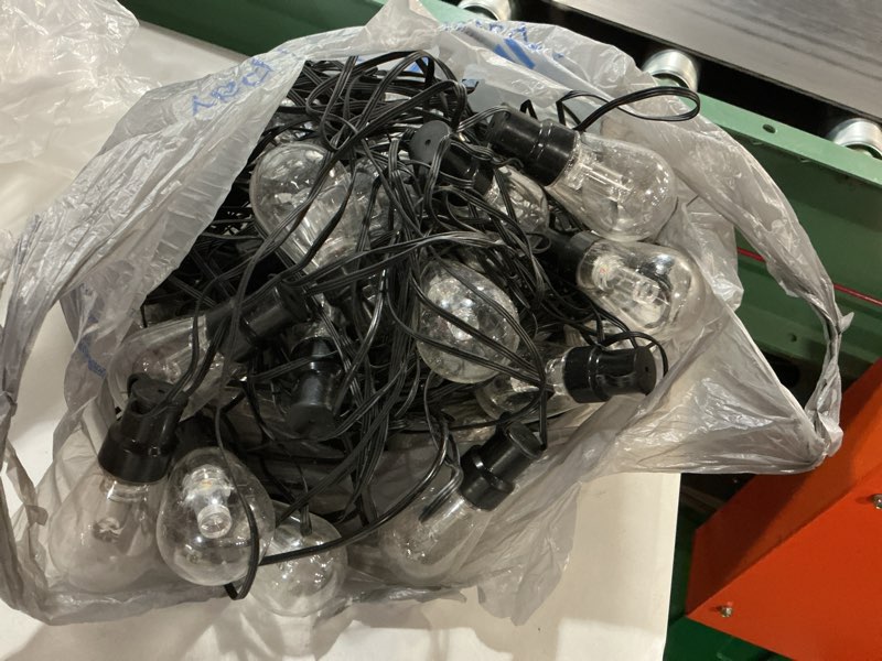 Condition photo showing As Is for svater outdoor string lights 200 ft, patio lights for outside with shatterproof led bulbs, waterproof ip65 commercial hanging light for backyard porch balcony bistro party (2x100ft) 200ft
