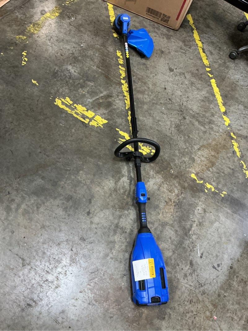 Condition photo showing As Is for kobalt gen4 40-volt 15-in straight shaft attachment capable battery string trimmer