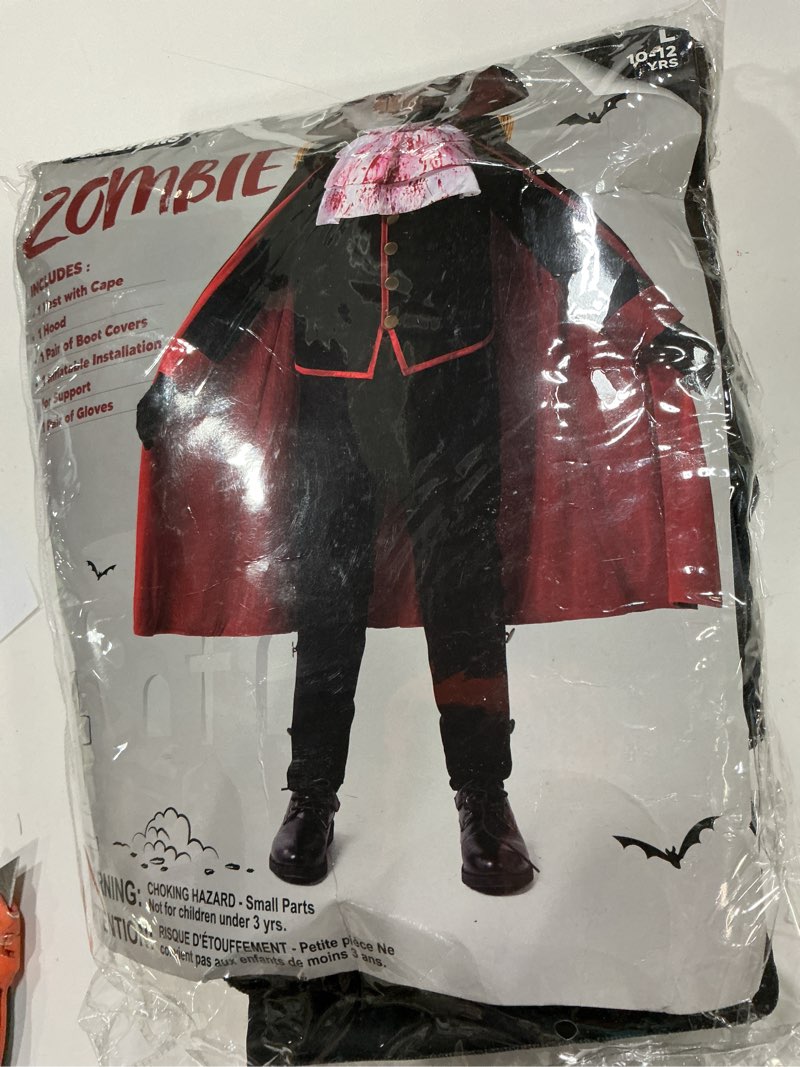 Condition photo showing New/Like New for (( SIZE L-10/12))Spooktacular Creations Halloween Headless Horseman Costume, Black Headless Costume with Cape, Gloves for Halloween Party