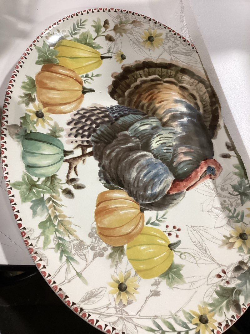 Bico Blessing Season Ceramic 19 inch Oval Platter, Microwave & Dishwasher Safe