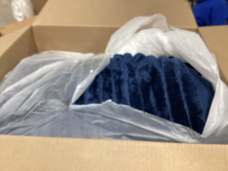 Condition photo showing As Is for exclusivo mezcla fleece throw blanket for couch, super soft striped jacquard bed blanket, lightweight fuzzy cozy for all seasons, 50x60 inches, navy blue navy blue throw ( 50x60 in )