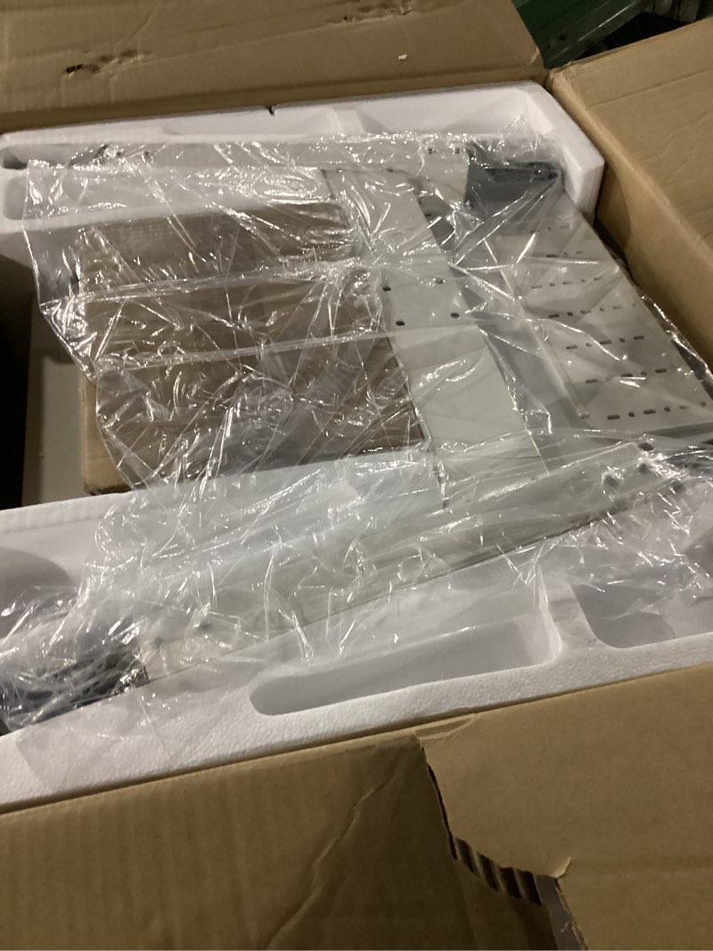 Condition photo showing New/Like New for BONTEC Mobile Standing Desk Adjustable Height, Rolling Laptop Cart with Storage Shelf, Hooks, Portable Workstation with Pneumatic Lift, Ergonomic Compact Home Office Desk, White 23.6" x 20.5"