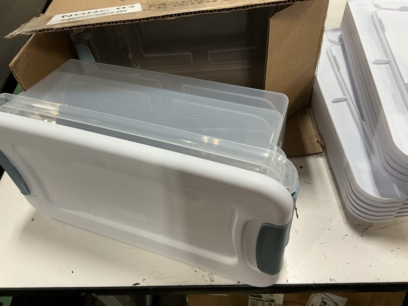 Condition photo showing Good Condition for sterilite 6-quart clear and blue stackable latching storage box container (12-pack)