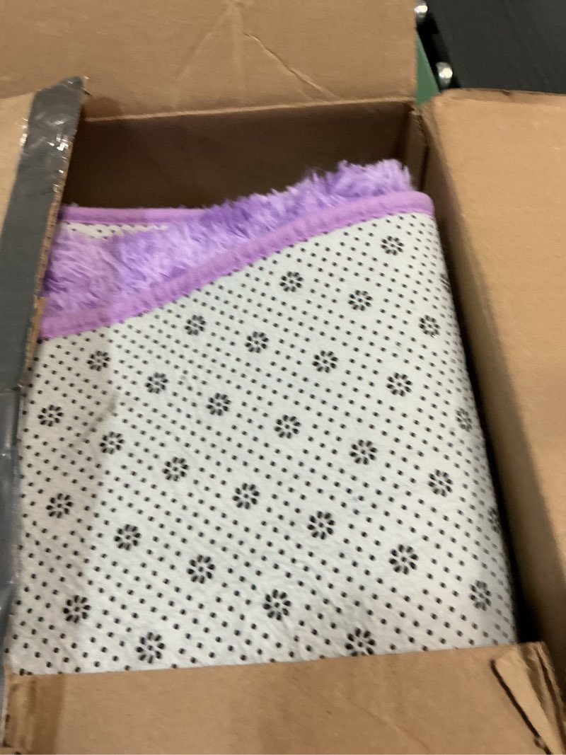 Condition photo showing As Is for Hutha 5x8 Large Area Rugs for Living Room, Super Soft Fluffy Modern Bedroom Rug, Tie-Dyed Purple Indoor Shag Fuzzy Carpets for Girls Kids Nursery Room Home Decor 5' x 8' (Rectangular) Purple