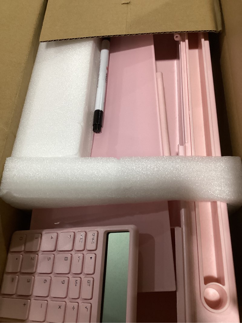 Condition photo showing Good Condition for towon desk dry erase board with detachable calculator, small glass desktop whiteboard, desktop whiteboard - glass dry erase white board- desk computer buddy for home office supply, pink, 17 x 6 in cal pink