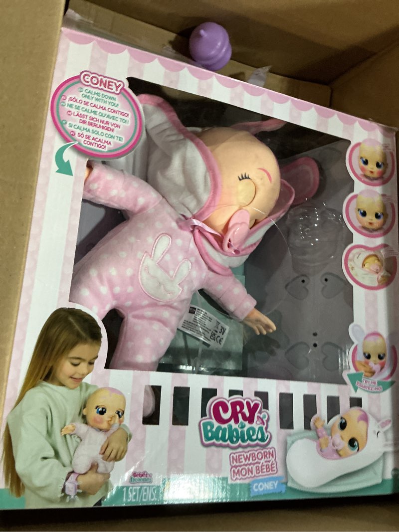 Condition photo showing As Is for Cry Babies Newborn Coney - Interactive Baby Doll with 20+ Baby Sounds, Girls & Kids Age 18M and Up