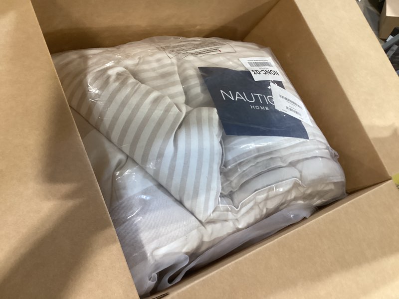 Condition photo showing As Is for nautica - queen comforter set, reversible cotton bedding with matching shams, medium-weight, oeko-tex certified (saybrook beige)