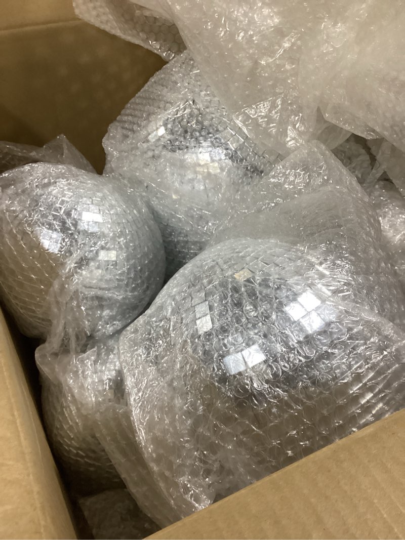 Condition photo showing Good Condition for Libima 12 Pack Large Christmas Disco Ball Decoration Different Sizes Silver Mirror Hang Disco Ball Ornaments for Christmas Tree Birthday Wedding Holiday Party Favors Prom Props(12'', 8'', 6'', 4'')