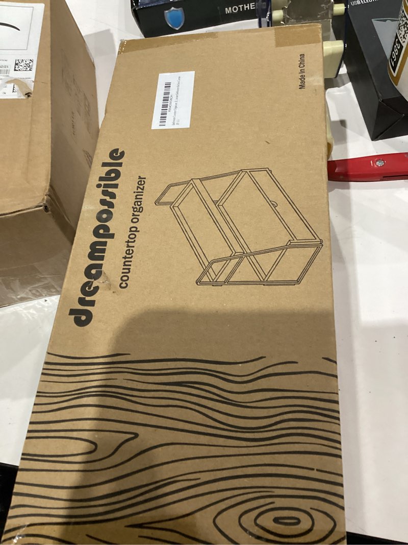 Condition photo showing As Is for 2-Tier Bathroom Organizer Countertop with Drawer, Wood Counter Organizer for Bathroom Decor, Sink Shelf for Vanity Storage, Makeup Tray for Perfume Skincare Bedroom Kitchen Corner Brown