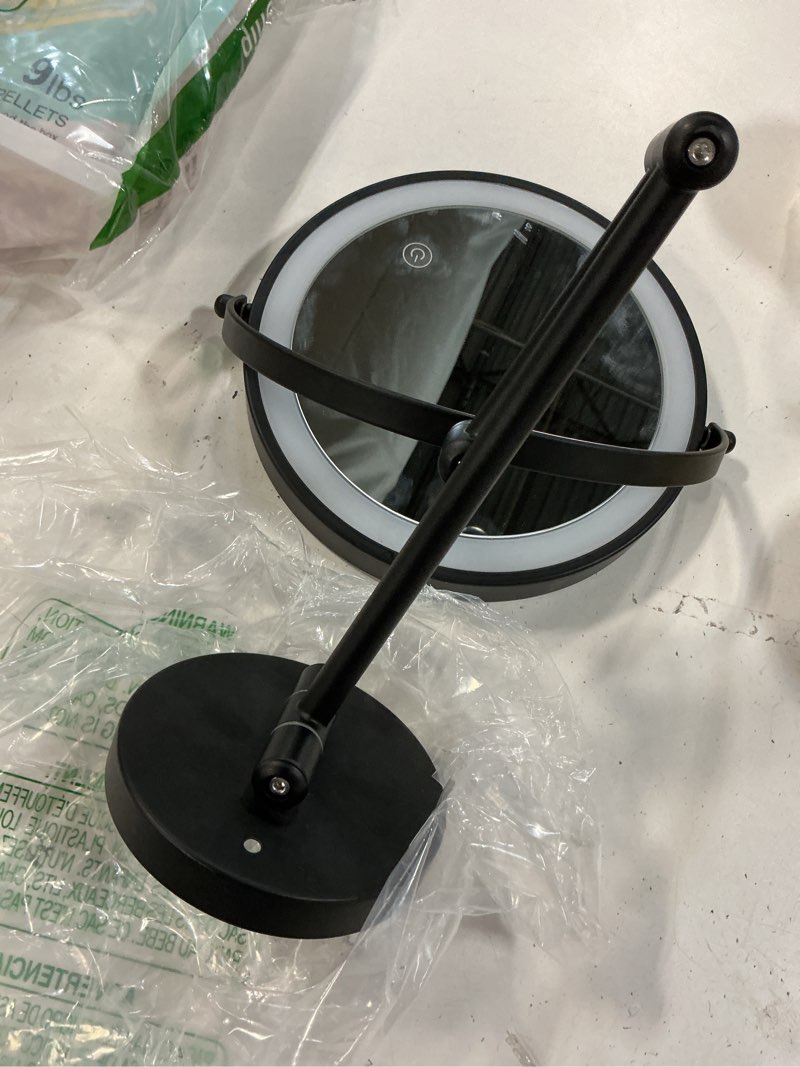 Condition photo showing As Is for Rocollos Rechargeable Wall Mounted Lighted Makeup Mirror, 8 Inch Double-Sided LED Vanity Mirror 1X/1