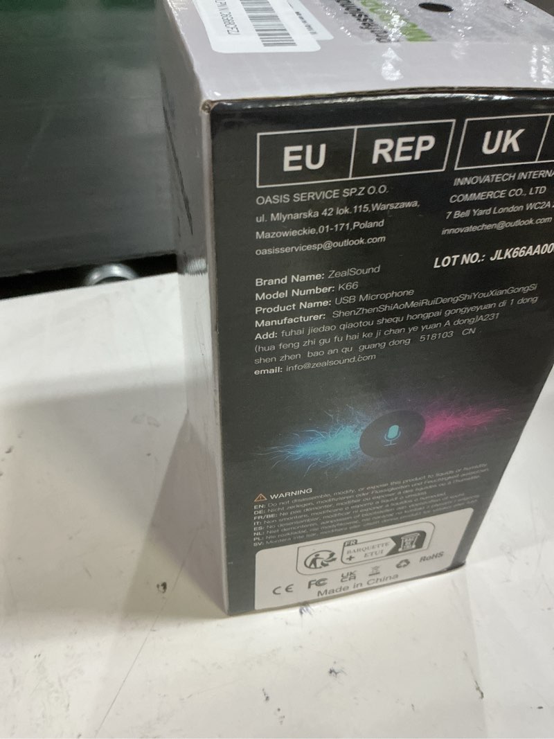 Condition photo showing New/Like New for zealsound podcast microphone for pc, noise cancellation usb mic with gain, volume adjustment & mute button, monitoring & echo, for youtube, tiktok, podcasting, streaming, iphone, ipad, android, mac black