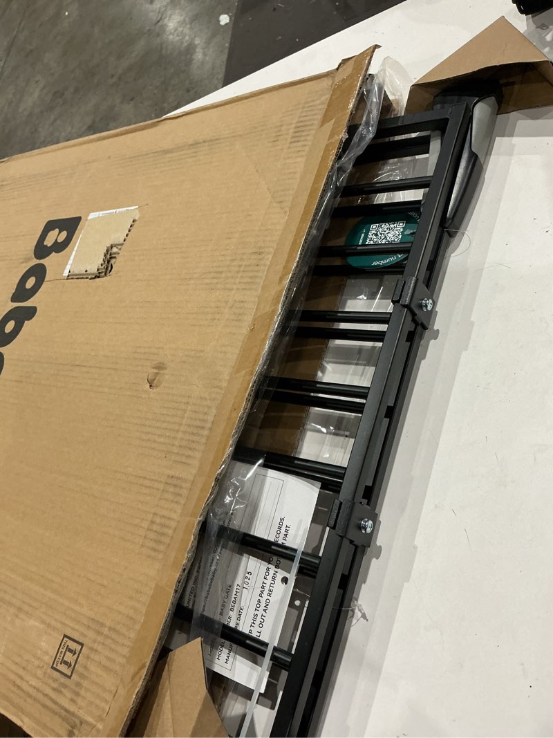 Condition photo showing New/Like New for babelio baby gate for stairs, kitchen & doorways, no bottom bar| one-handed operation| auto-close| hardware mount (drill needed) safety dog/pet gate (black - b17, 26-43" w, 28" h) black 28" h, 26-43" w-standard