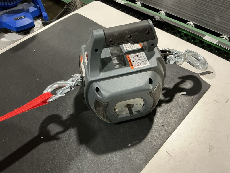 Condition photo showing As Is for portable drill winch 1000lbs, drill powered winch with alloy steel wire rope 40ft, drill winch for lifting, dragging, handling, trailer (gray)