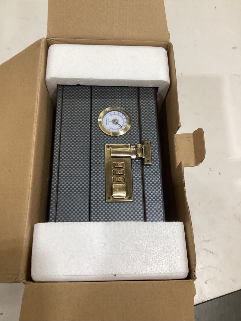 Condition photo showing Good Condition for tesonway cigar humidor, cedar wood humidor cigar box, glass top desktop humidor with front hygrometer, humidifier, divider, accessories drawer and combination lock, cigar gifts for men (carbon black)