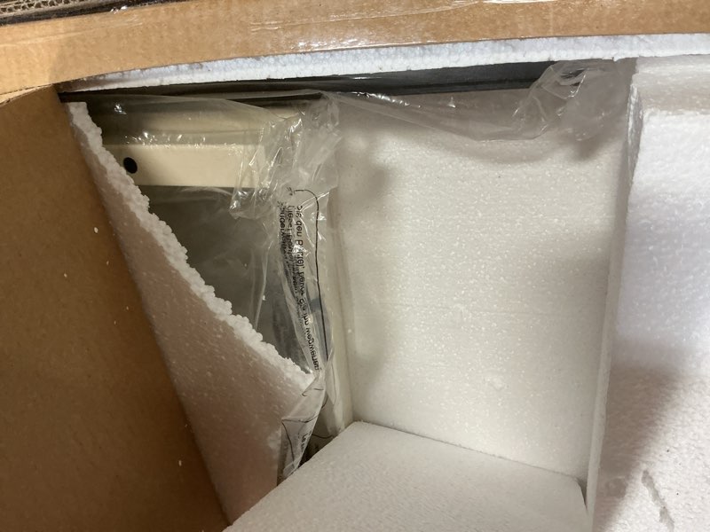 Condition photo showing As Is for VASAGLE Buffet Cabinet, Coffee Bar Storage Cabinet, Sideboard with 2 Sliding Barn Doors, Adjustable Shelves, 13 x 39.4 x 31.5 Inches, for Living Room, Rustic White and Honey Brown ULSC092W01 Without Power Outlet and Light 13"D x 39.4"W x 31.5"H Rustic White and Honey Brown