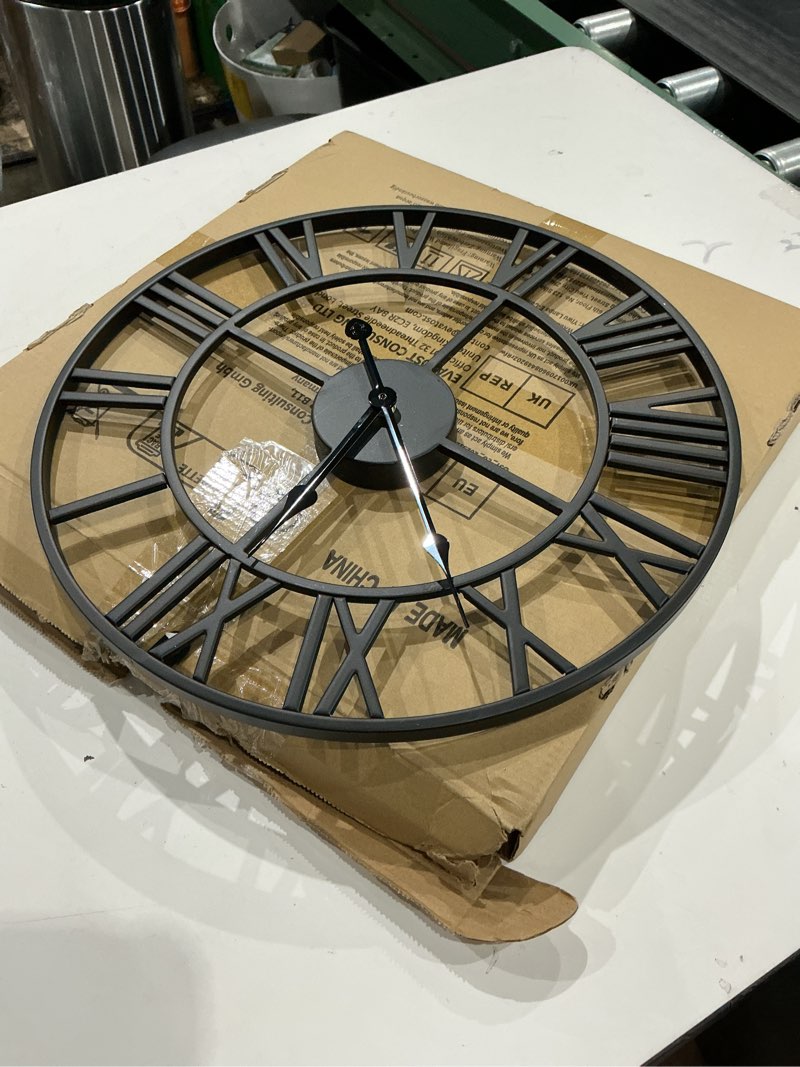 Condition photo showing Good Condition for leike 16" large wall clocks battery operated, round modern silent non-ticking black metal wall clock for living room decor, bedroom kitchen (40cm diameter, black roman number) 16 inch black-roman number