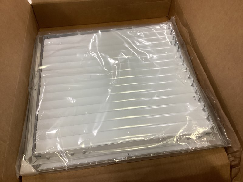 Condition photo showing New/Like New for 16" x 16" Duct Hole Aluminum 4-Way Ceiling/Wall Vent Cover: Adjustable Curved Blade Air Supply Diffuser, Multi-Shutter Damper, Plastic Seal for Tight Fit, Quiet Air Flow, 17.6" x 17.6" Face 16" x 16” Duct Hole -4 Way