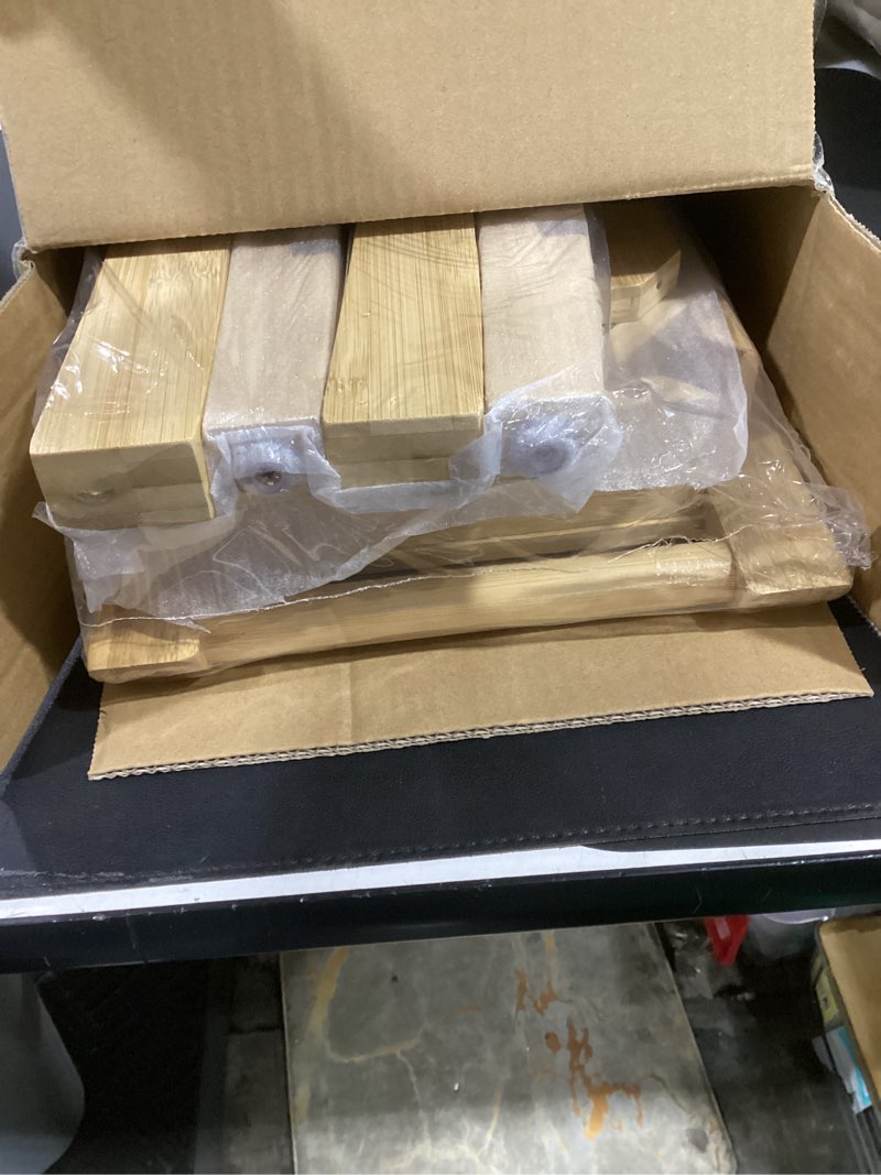 Condition photo showing As Is for Bamboo Shower Bench Inside Shower Stool with Storage Shelf, Spa Bath Chair for Bathroom, Seat or Organizer for Living Room, Bedroom and Garden - Great for All Ages Elderly (Small, Natural) Small 16x10x17 Inch Natural