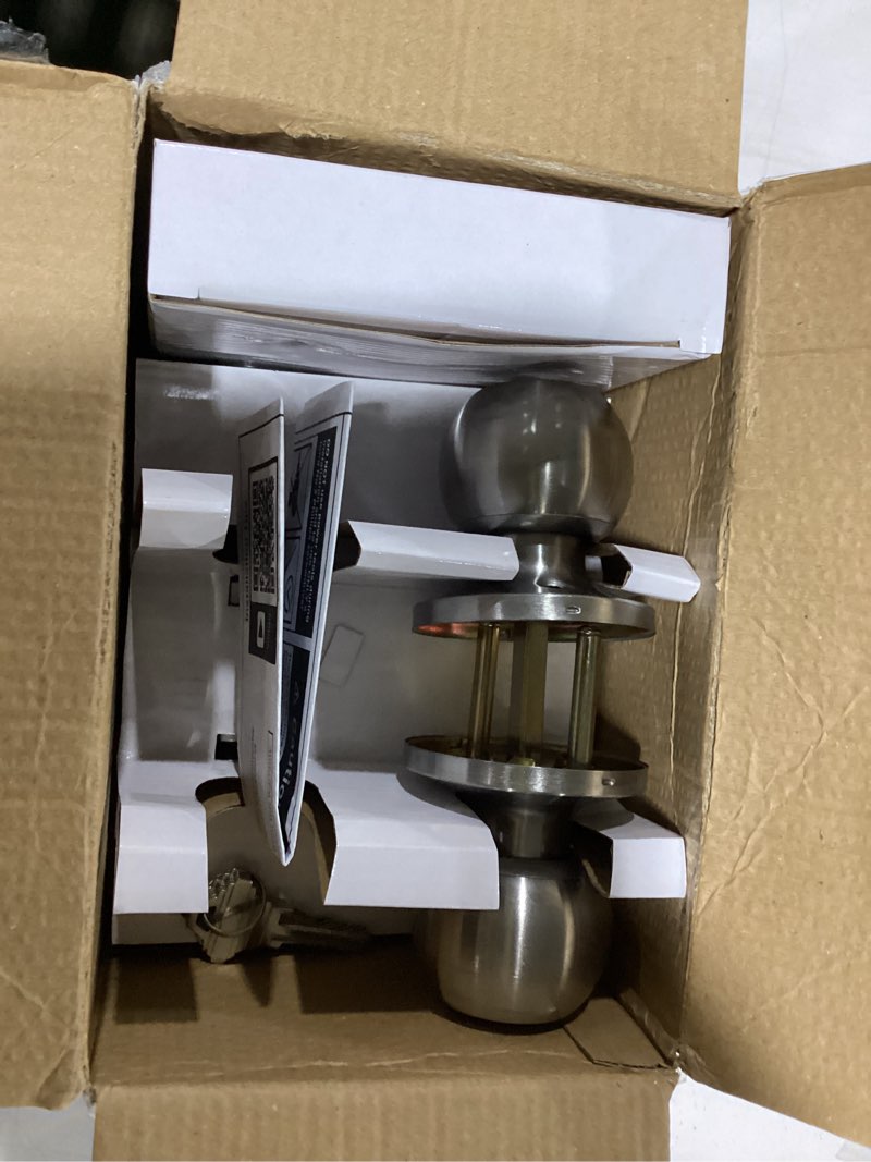 Condition photo showing As Is for 4 pack bestten door knob with lock and key, keyed different, satin nickel | entry door knob, for entrance and front door 4 satin nickel