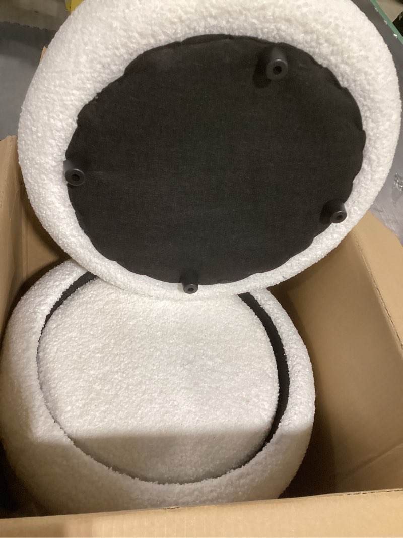 Condition photo showing As Is for Square Set of 2 Sherpa Nesting Storage Ottoman Stool Boucle Vanity Stool Footstool with Removeable lid Load up to 440 lbs for Livingroom Bedroom White UASND69W White 16.5" D x 16.5" W x 17.7" H