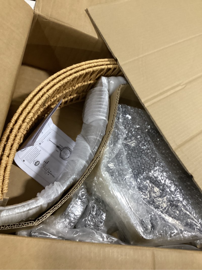 Condition photo showing Good Condition for 25.6" Large Rattan Farmhouse Chandelier, 6-Light Boho Black Modern Chandelier Light Fixture, Rustic Wicker Chandelier with Woven Shade for Dining Room, Living Room, Bedroom Large 6 light 25.6 inches