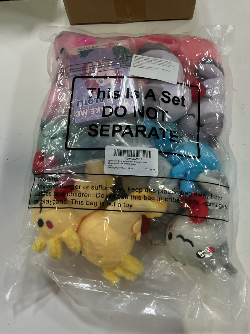 Condition photo showing New/Like New for hydren 16 pack axolotl valentine's gifts 4 inch axolotl plush toys keychains with valentines cards cute stuffed animal bulk for friends exchange classroom reward party favors