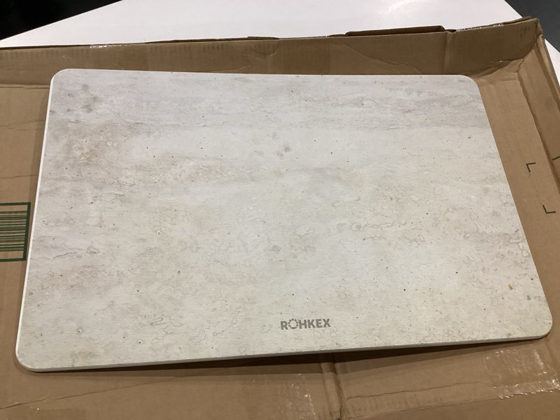 Condition photo showing Good Condition for rohkex diatomite blue & white shower stone mat - 15x24 in diatomaceous earth bath mat - fast-drying non-slip bathroom floor board - modern home aesthetic - easy-clean draying textured surface blue - white