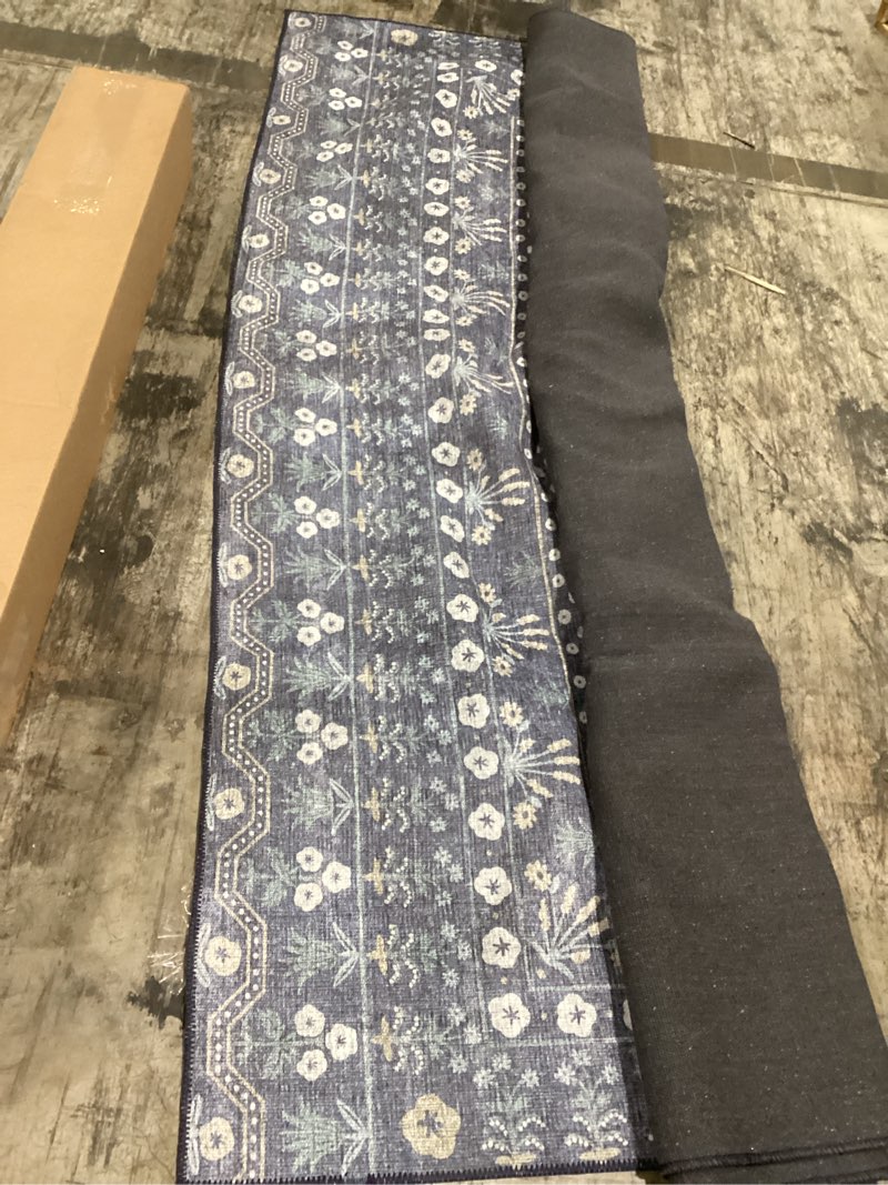 Condition photo showing Good Condition for loloi rifle paper co. maison collection mao-03 rosette blue 2'-3" x 3'-9", .19" pile height, accent rug rosette blue 2'3" x 3'9" (rectangular)