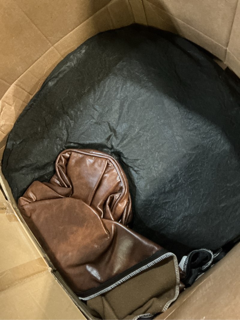 Condition photo showing Good Condition for higogogo round stuffed pouf ottoman, pu leather poufs with foam chunk filling, furry and fluffy pouf foot stool storage ottoman, 26 x 18 floor poufs foot rest for living room,dark brown 26"d x 26"w x 18"h dark brown