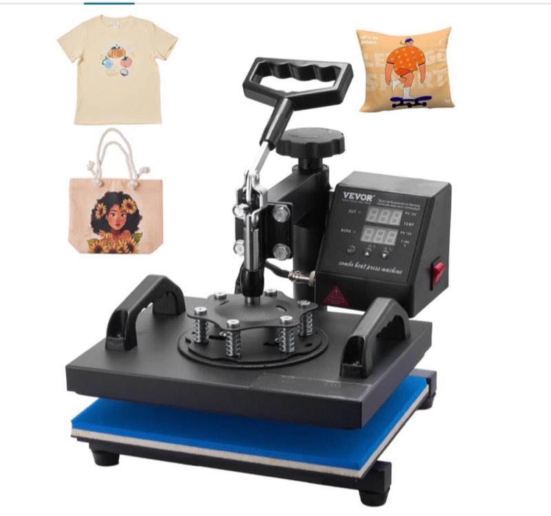 vevor heat press, 12x10in heat press machine, clamshell sublimation transfer printer fast heat-up, d