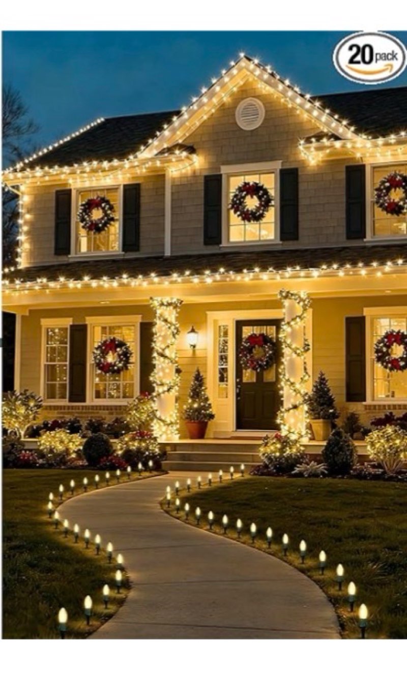 C9 Christmas Lights Outdoor, 25.7 Ft 20 Bulbs Christmas Pathway Lights, Waterproof Walkway Lights for Outside Driveway Sidewalk Outdoor Decorations Yard, Clear